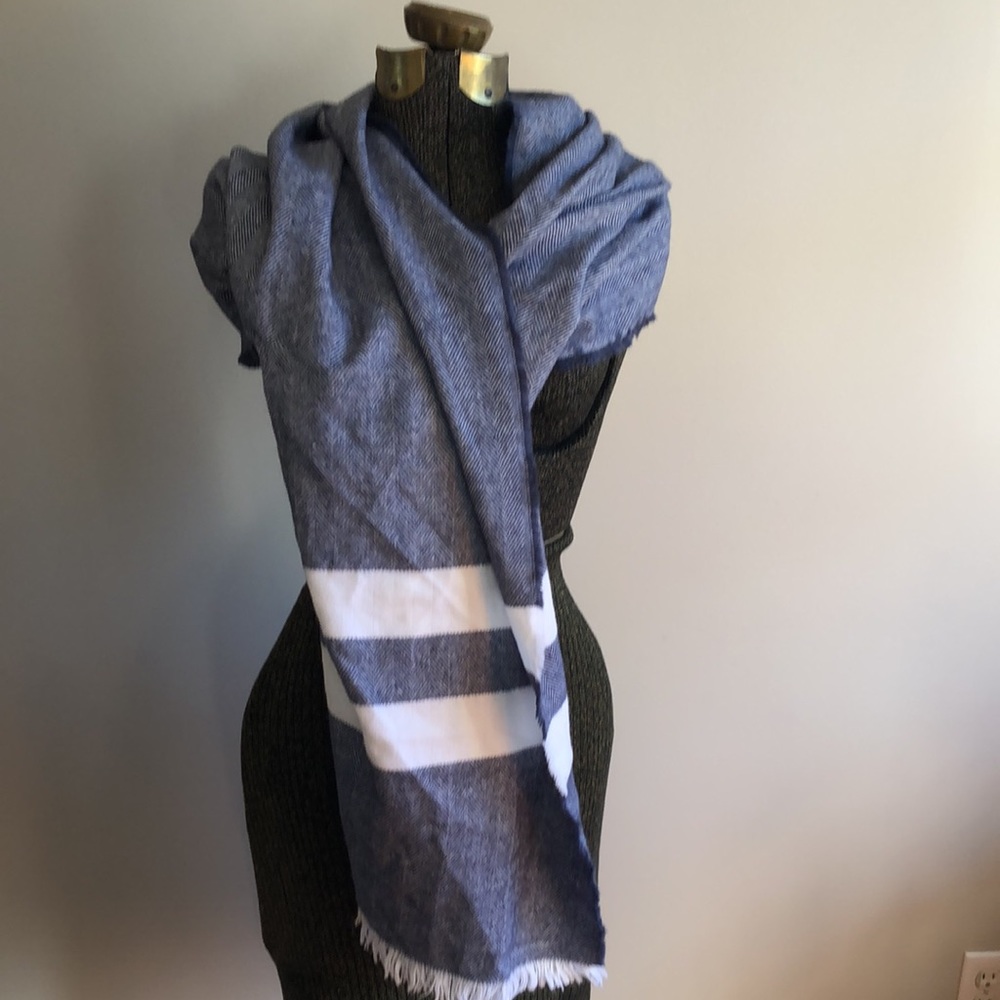 Shawl Scarf Wrap Versatile Blue and white classic knit pattern herringbo…